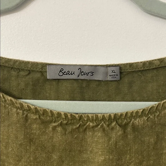 Beau Jours Top Women’s XL Olive Green Linen Lagenlook Boxy Beach - Picture 2 of 14